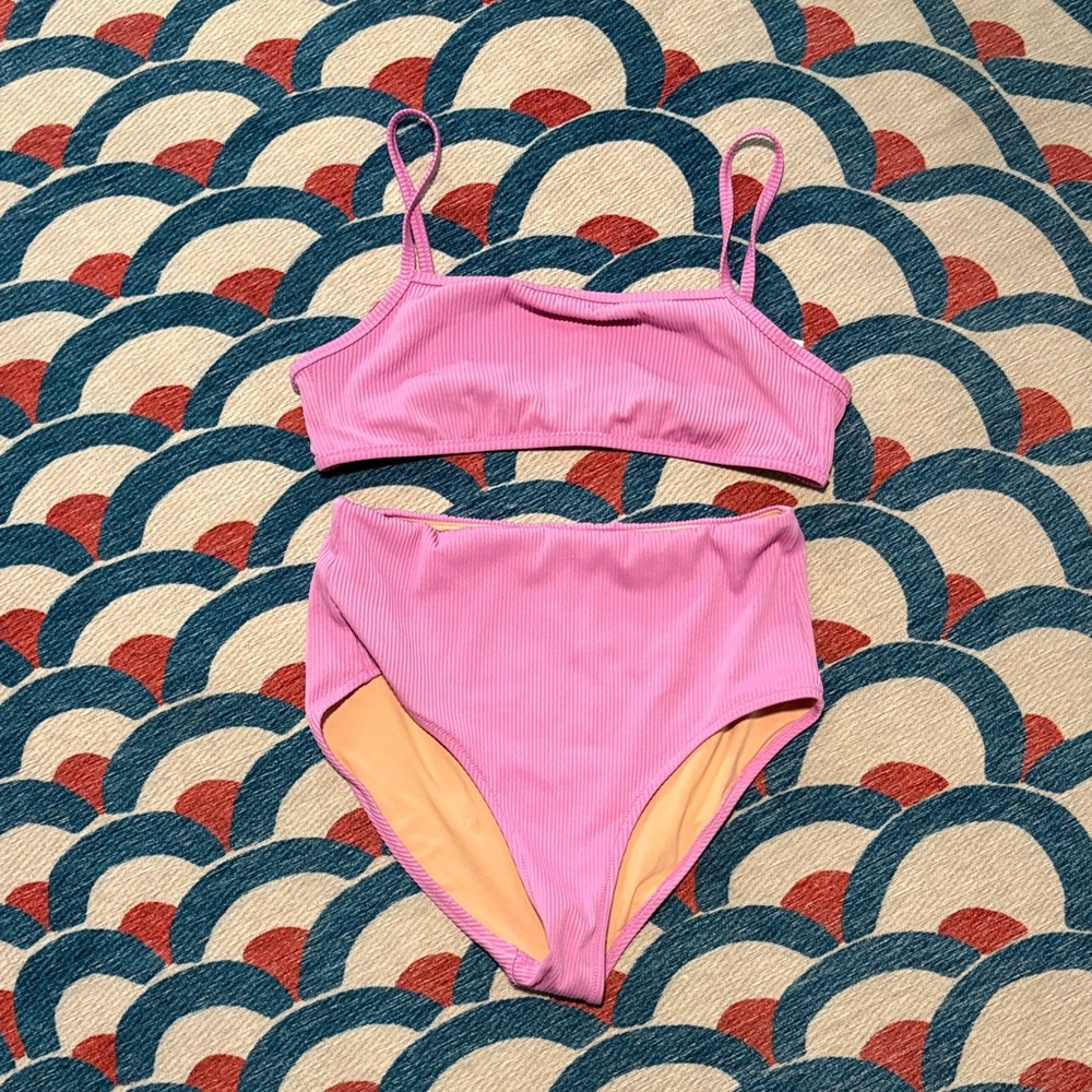 J. Crew Factory Women’s Purple Ribbed High-Waist Swim Bikini